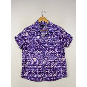 Tropical Abstract Erika Womens Medium Purple Short Sleeve Button Up Shirt